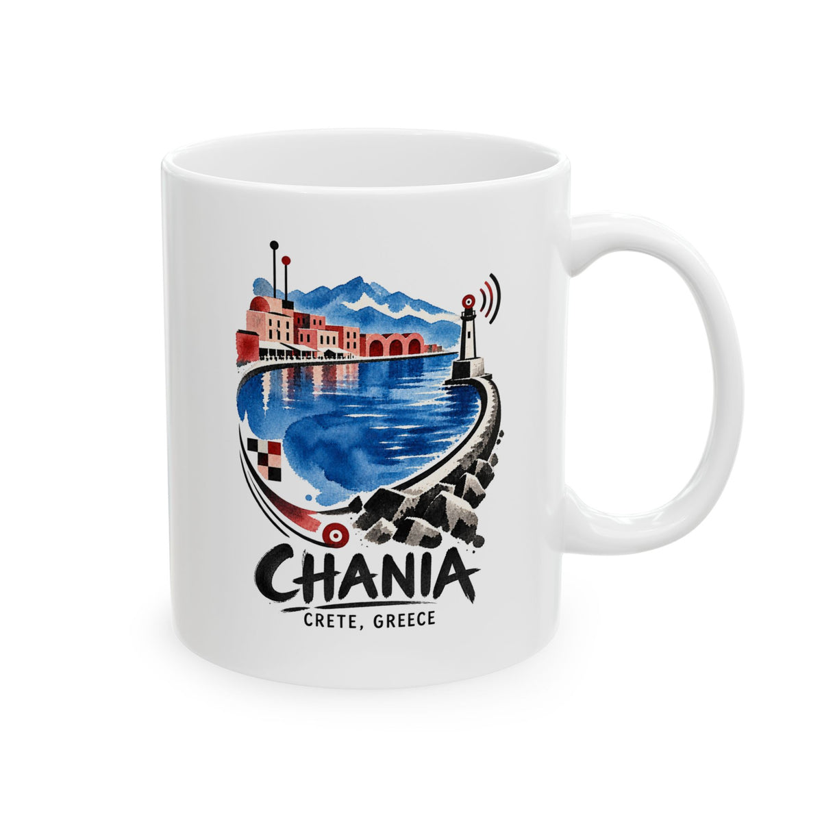 Chania Harbor Art Ceramic Coffee Mug | Crete Greece Souvenir