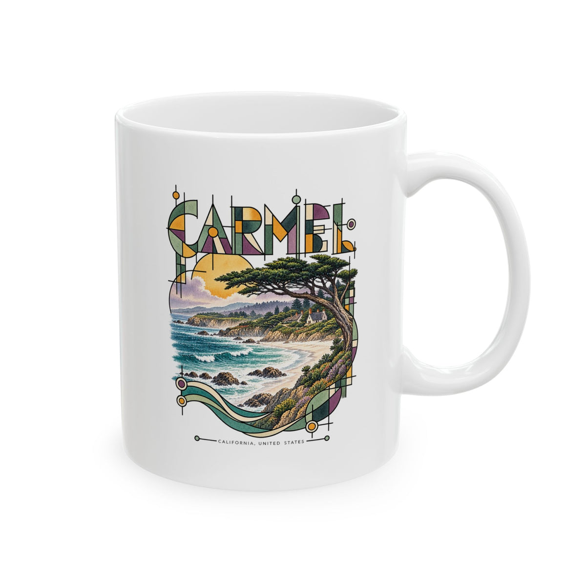 Carmel California Modernist Art Ceramic Coffee Mug | Coastal Souvenir