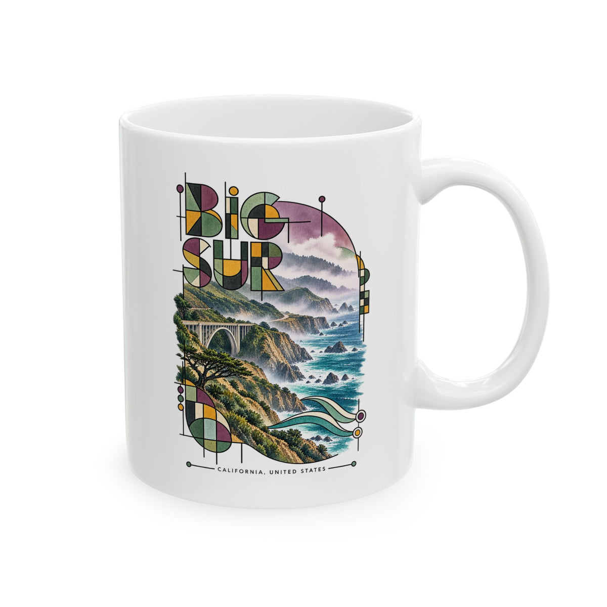 Big Sur Modernist Art Ceramic Coffee Mug | California Coast Souvenir
