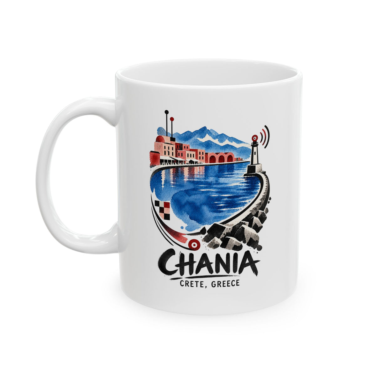 Chania Harbor Art Ceramic Coffee Mug | Crete Greece Souvenir
