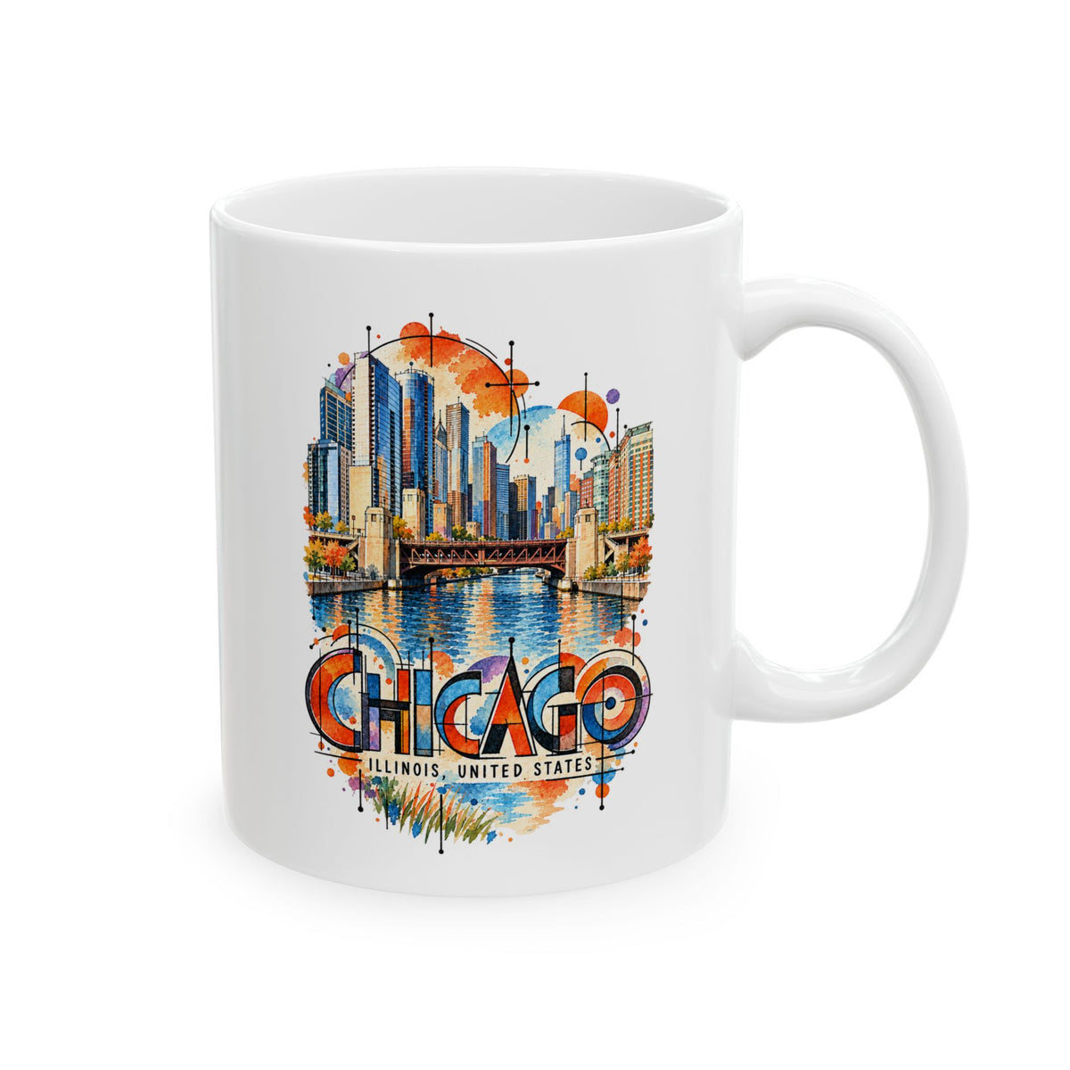 Chicago Modernist Art Ceramic Coffee Mug | Illinois Souvenir